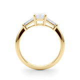 Three-Stone Ring Emerald Center Taper Baquette Sides Engagement Ring - alt view