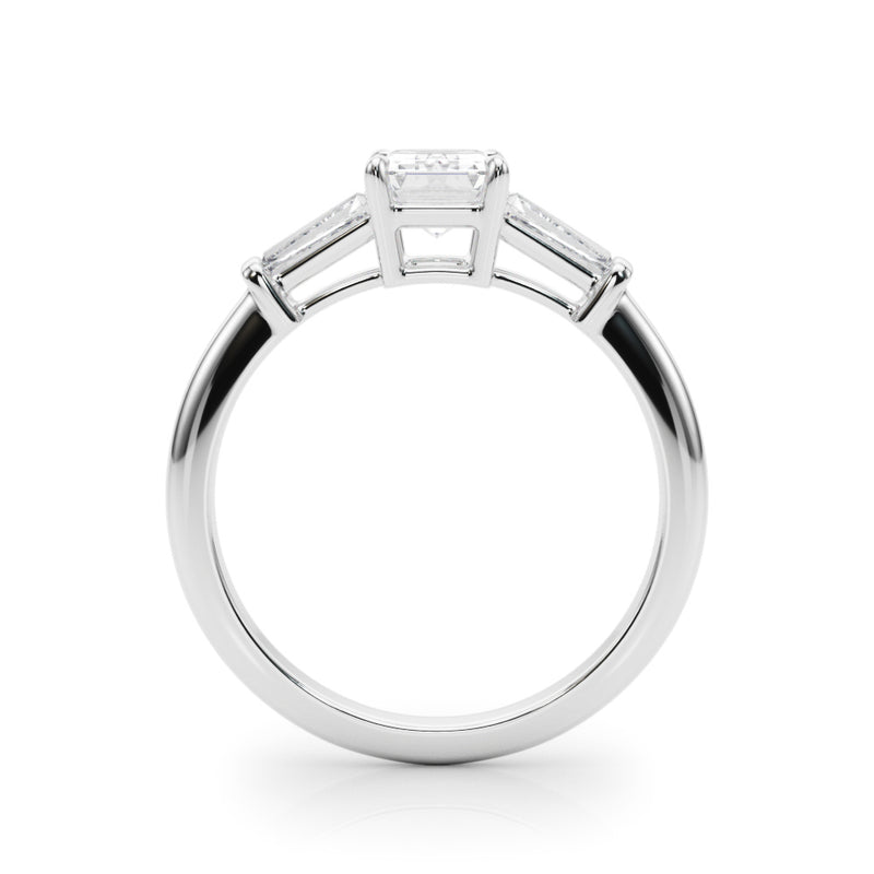 3 Stone Ring Emerald Center Taper Baquette Sides Engagement Ring (85336)