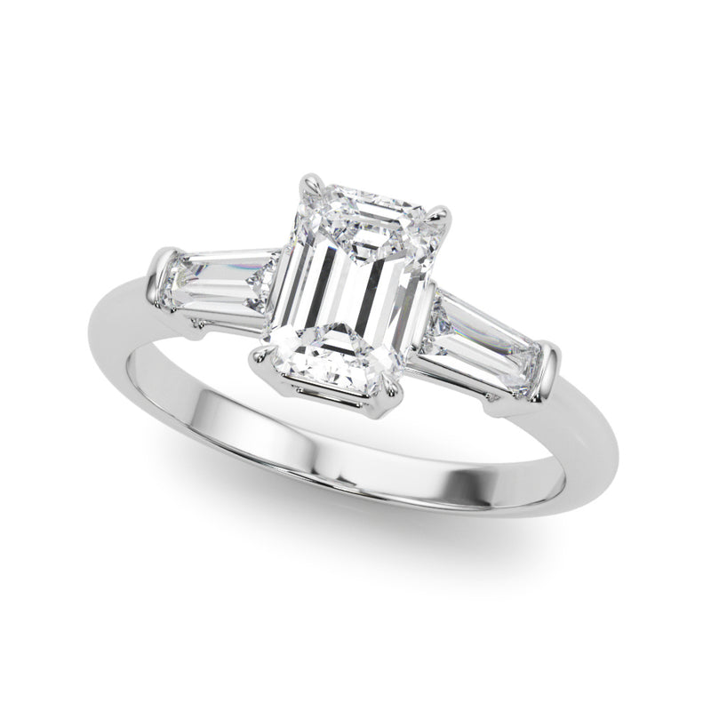 3 Stone Ring Emerald Center Taper Baquette Sides Engagement Ring (85336)