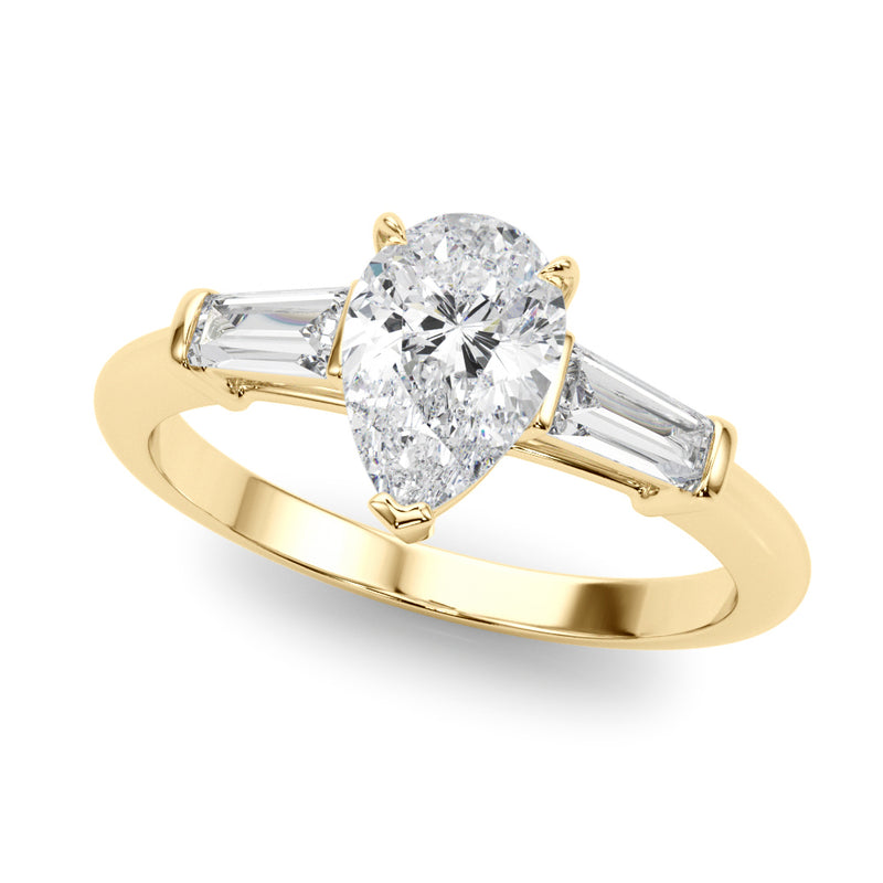 3 Stone Ring Pear Center Taper Baguette Sides Engagement Ring (85337)