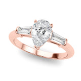 3 Stone Ring Pear Center Taper Baguette Sides Engagement Ring (85337)