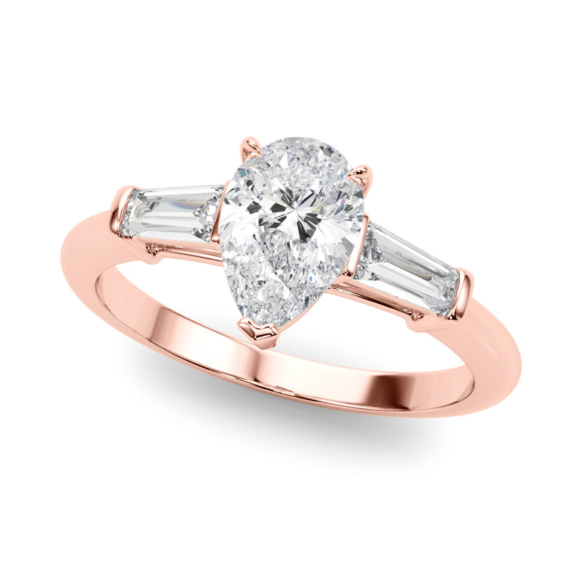 3 Stone Ring Pear Center Taper Baguette Sides Engagement Ring (85337)