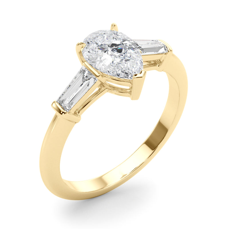 3 Stone Ring Pear Center Taper Baguette Sides Engagement Ring (85337)