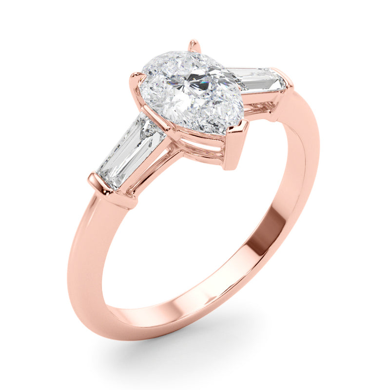 3 Stone Ring Pear Center Taper Baguette Sides Engagement Ring (85337)