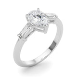 3 Stone Ring Pear Center Taper Baguette Sides Engagement Ring (85337)