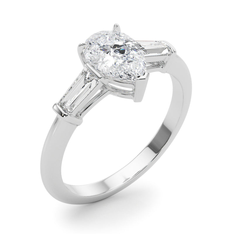 3 Stone Ring Pear Center Taper Baguette Sides Engagement Ring (85337)