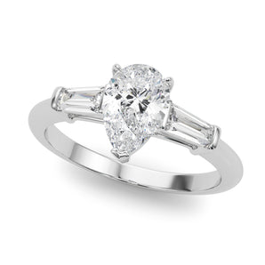 3 Stone Ring Pear Center Taper Baguette Sides Engagement Ring (85337)