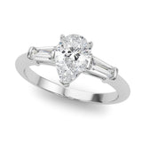 3 Stone Ring Pear Center Taper Baguette Sides Engagement Ring (85337)