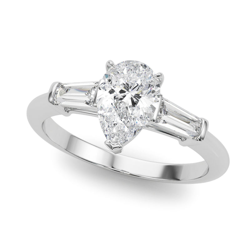 3 Stone Ring Pear Center Taper Baguette Sides Engagement Ring (85337)