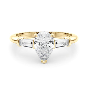 3 Stone Ring Pear Center Taper Baguette Sides Engagement Ring (85337)