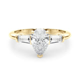 3 Stone Ring Pear Center Taper Baguette Sides Engagement Ring (85337)