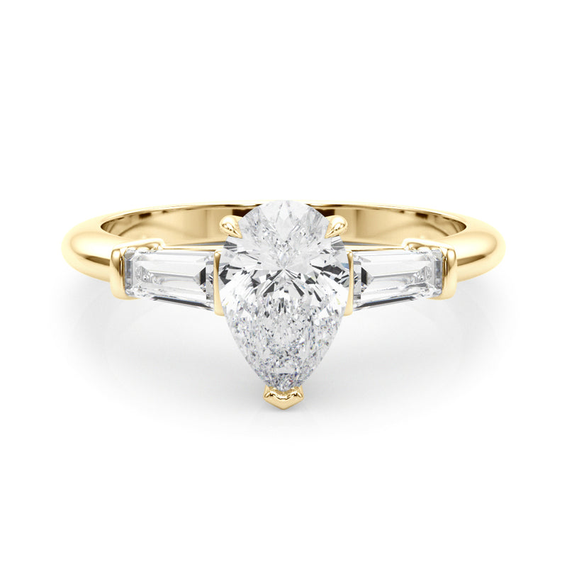 3 Stone Ring Pear Center Taper Baguette Sides Engagement Ring (85337)