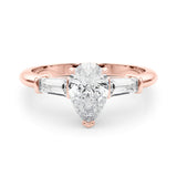3 Stone Ring Pear Center Taper Baguette Sides Engagement Ring (85337)