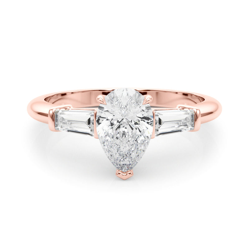 3 Stone Ring Pear Center Taper Baguette Sides Engagement Ring (85337)