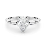 3 Stone Ring Pear Center Taper Baguette Sides Engagement Ring (85337)