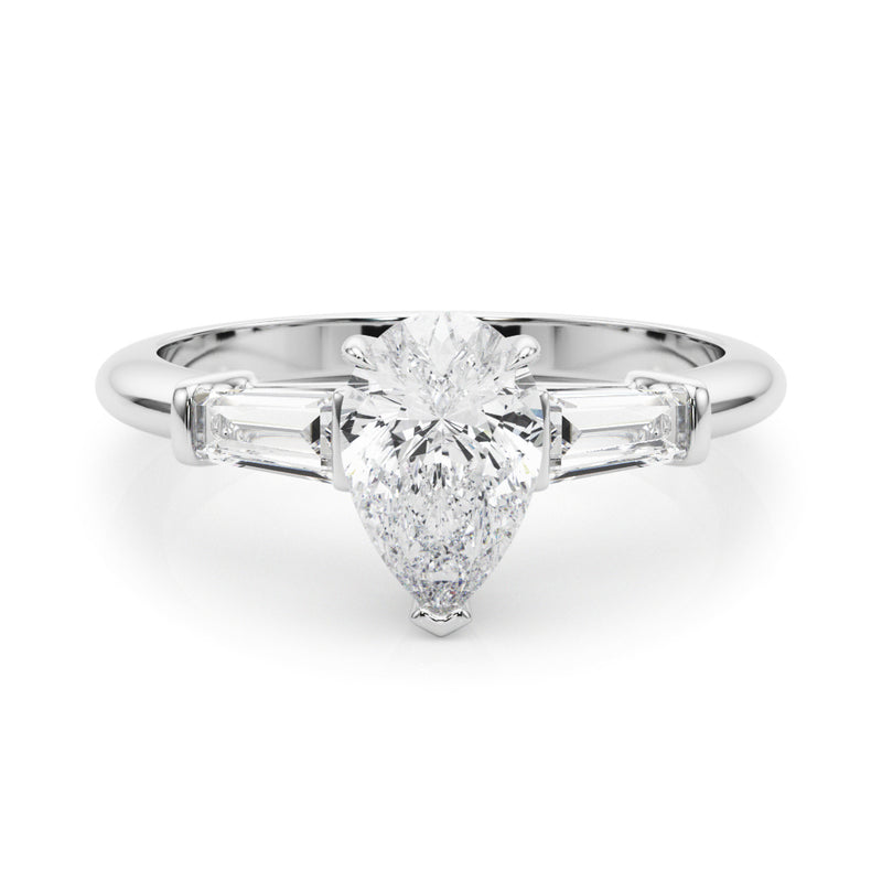 3 Stone Ring Pear Center Taper Baguette Sides Engagement Ring (85337)