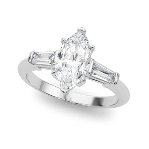 Marquise 3 Stone Ring Taper Bagutte Sides Engagement Ring (85339)