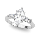 Marquise 3 Stone Ring Taper Bagutte Sides Engagement Ring (85339)