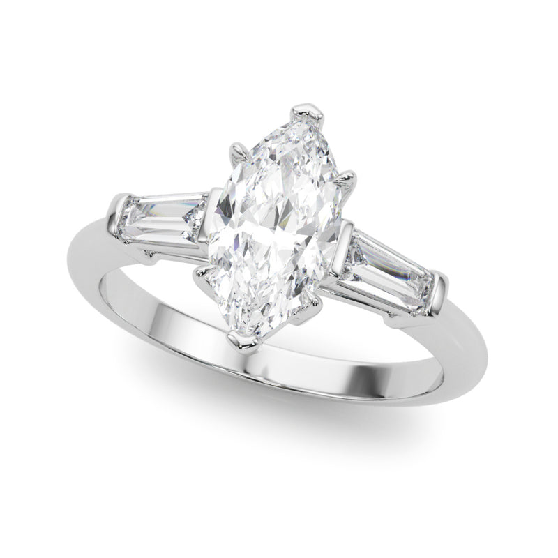 Marquise 3 Stone Ring Taper Bagutte Sides Engagement Ring (85339)