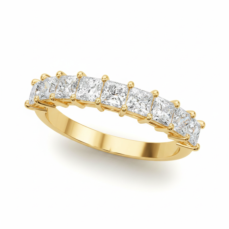 1 1/3 ctw 9 Stone Band Princess Cut — Yellow Gold