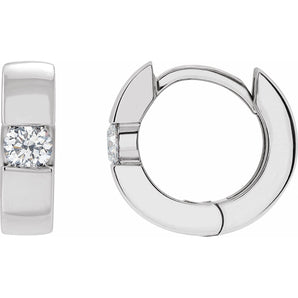 1/3 ct tw Round Lab Grown Diamond Accented Huggie Earrings in 14K...