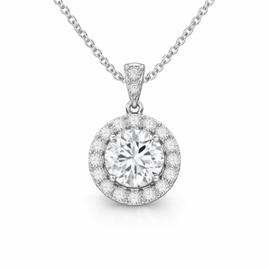 1.00 Carat Lab-Grown Diamond Halo Pendant Necklace in 14K White Gold