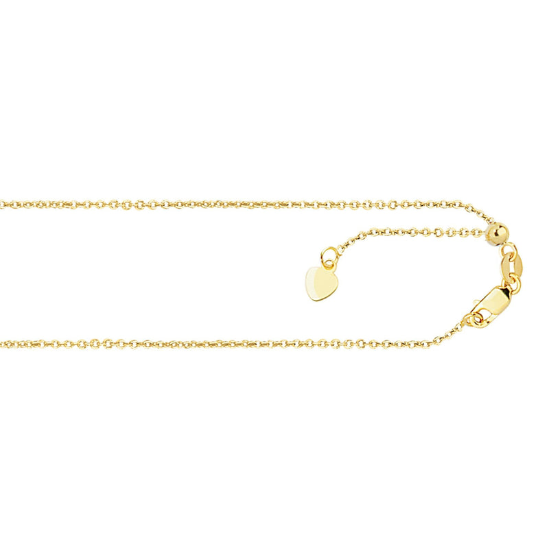 14K Gold 1.1mm Adjustable Diamond Cut Cable Chain
