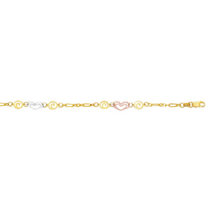 14K Tri-color Gold Heart and Swirl Anklet