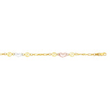 14K Tri-color Gold Heart and Swirl Anklet