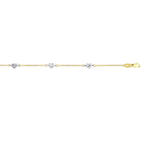14K Two-tone Gold Heart Station Anklet