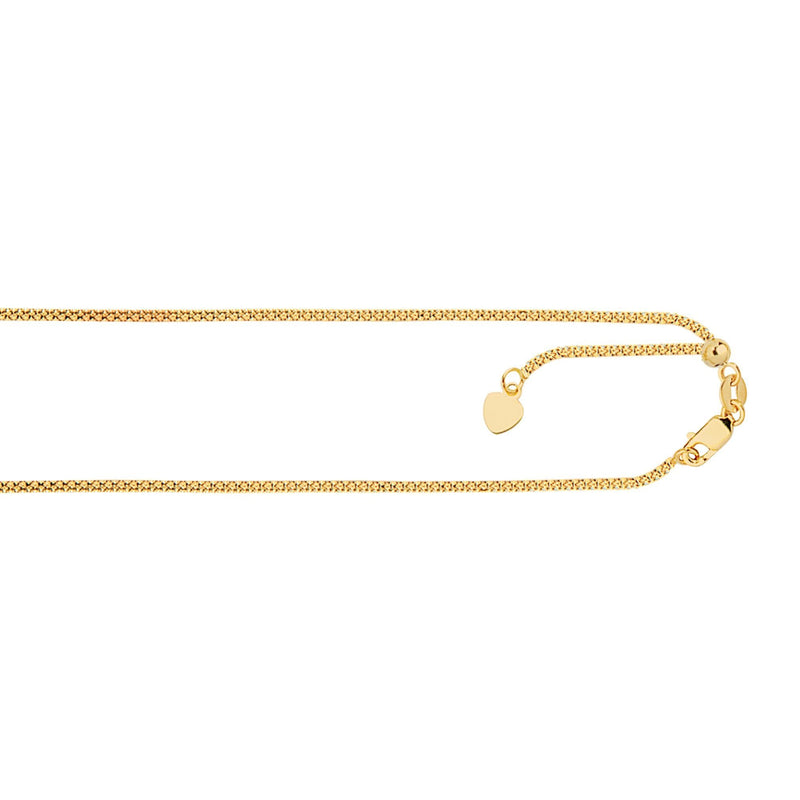 14K Gold 1.3mm Adjustable Popcorn Chain 