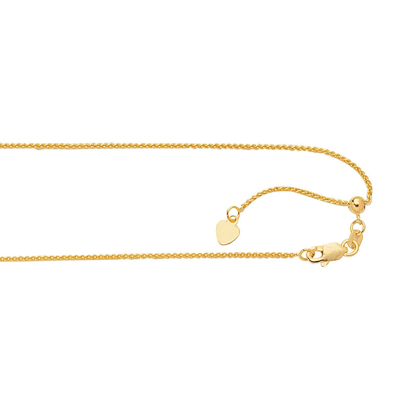 14K Gold 1mm Adjustable Wheat Chain 