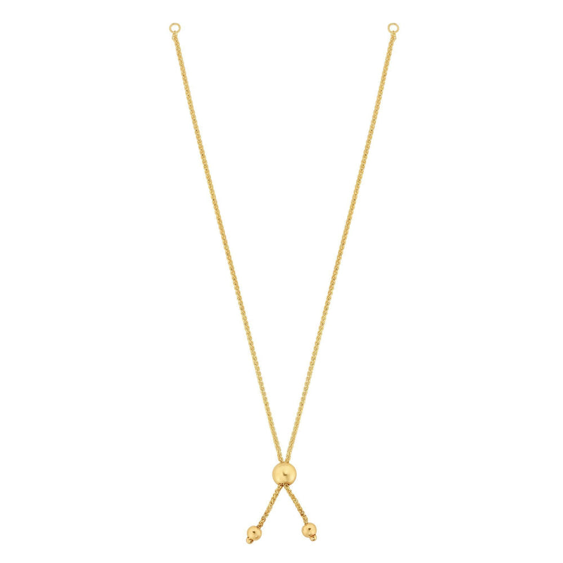 14K Gold Round Wheat Chain with Ball Slide Friendship Bracelet