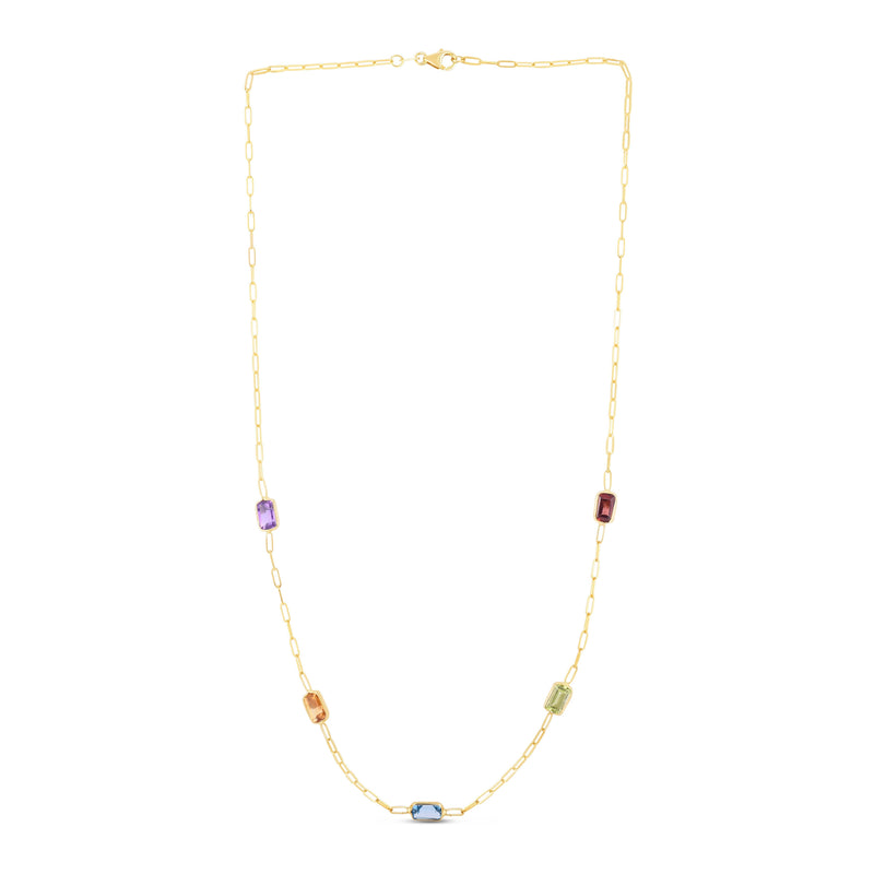 14K Multi-Gemstone Paperclip Chain