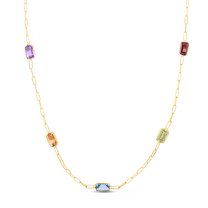 14K Multi-Gemstone Paperclip Chain