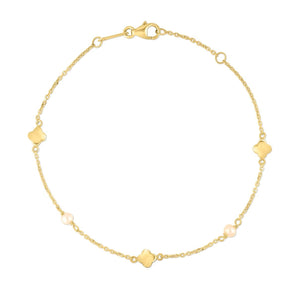 14K Gold Pearl Clover Chain