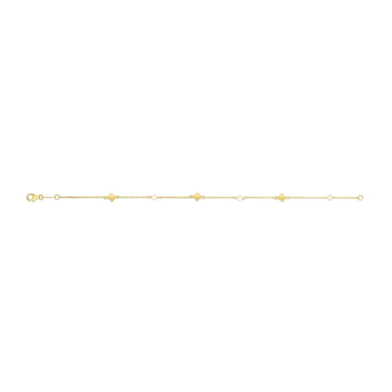 14K Gold Pearl Clover Chain