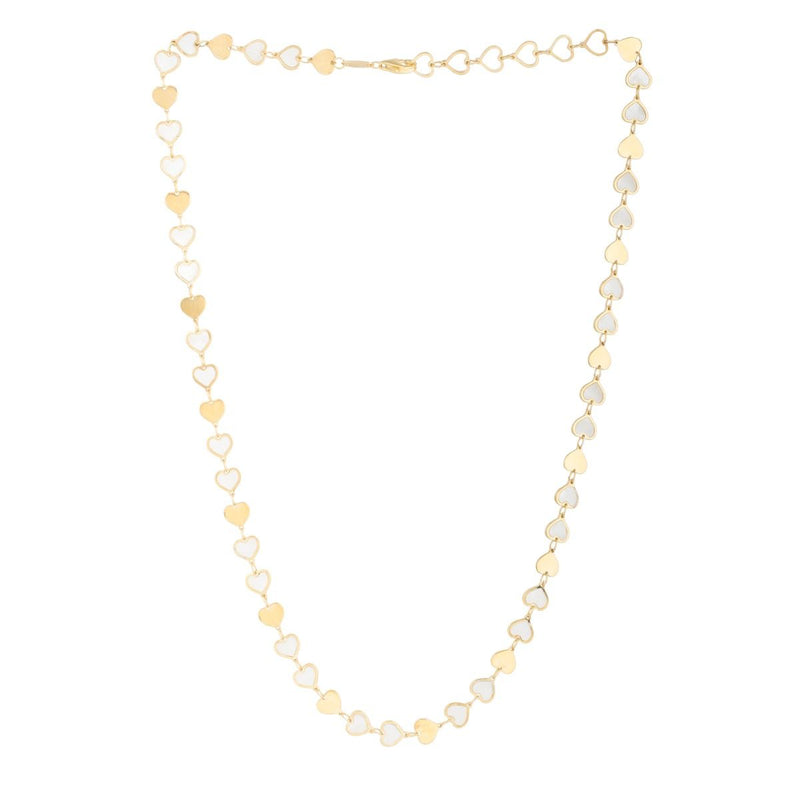 14K MOP Heart Mirror Gem Chain