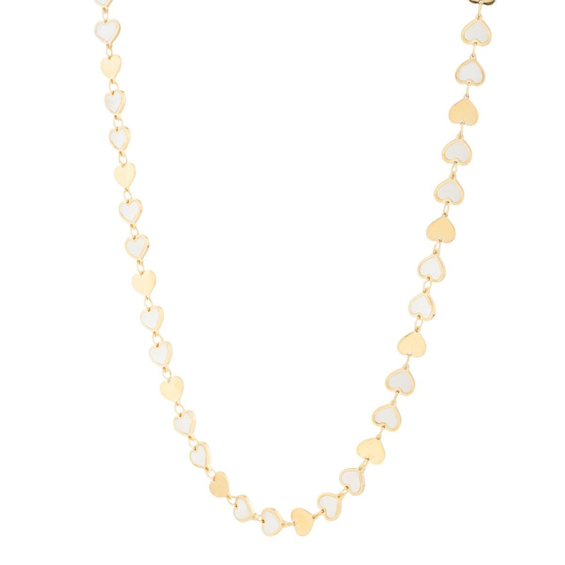 14K MOP Heart Mirror Gem Chain