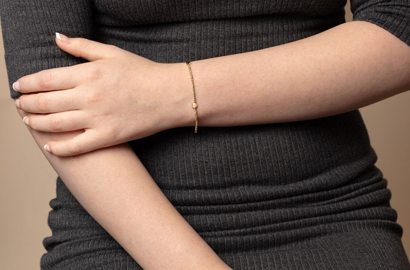 14K Heart Station Bead Bracelet