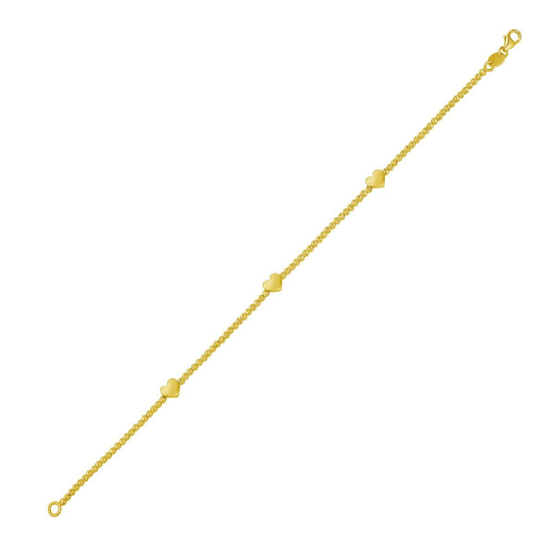 14K Heart Station Bead Bracelet