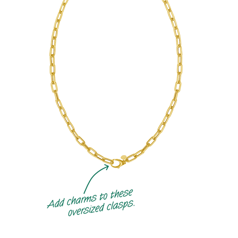 14K Charm Lock Paperclip Chain