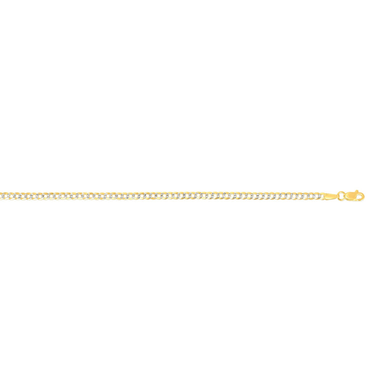 14K Gold 2.6mm White Pave Curb Chain 