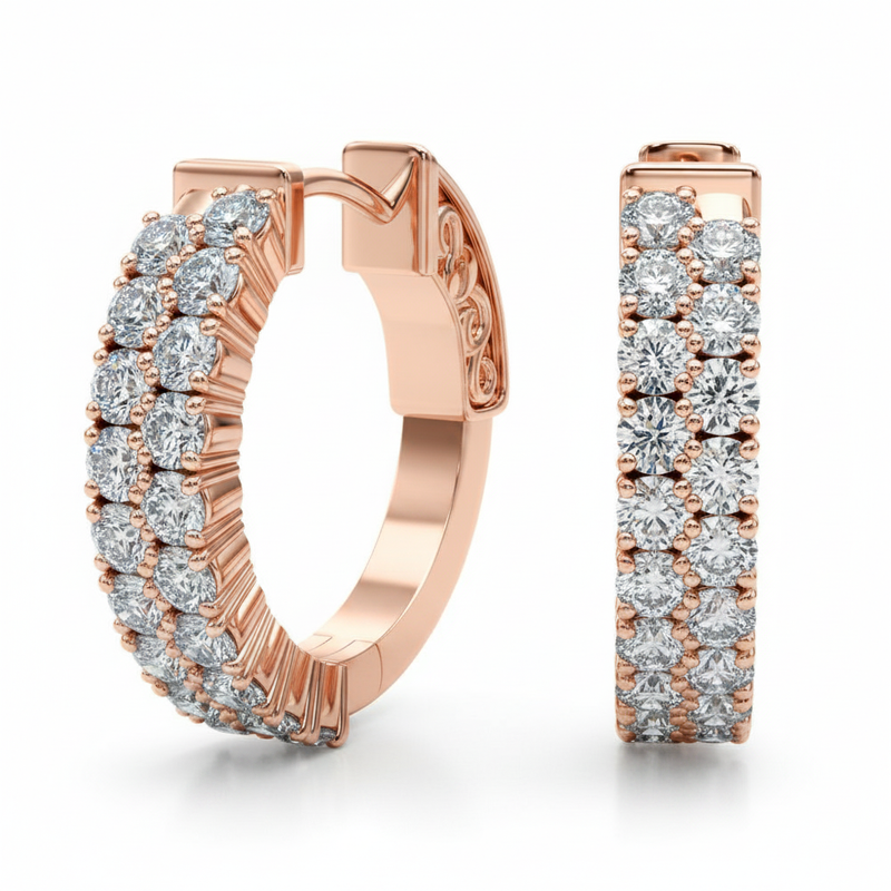 1/2 ctw Double Row Vault Lock Hoops — Rose Gold