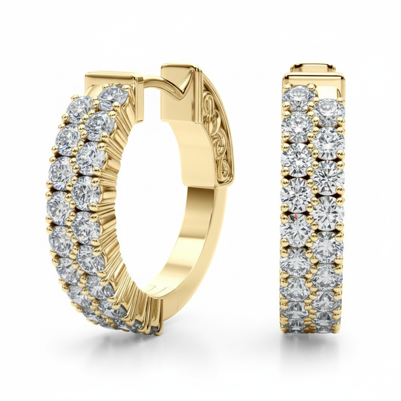 1/2 ctw Double Row Vault Lock Hoops — Yellow Gold
