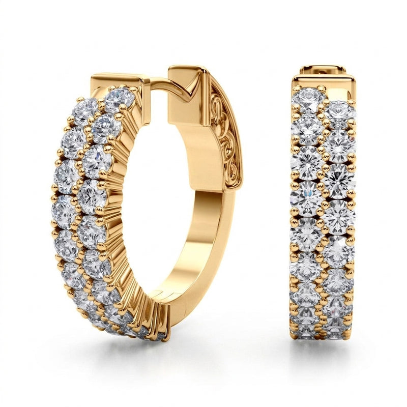 1/2 ctw Double Row Vault Lock Hoops — Yellow Gold