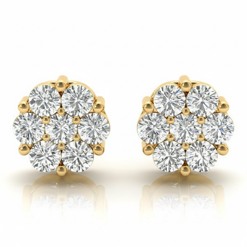 Earrings Cluster — 1/2 ctw — Yellow Gold