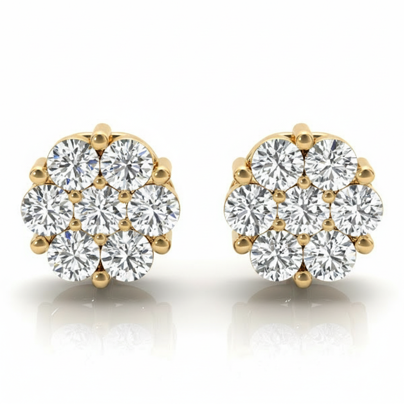 Earrings Cluster — 1/4 ctw — Yellow Gold