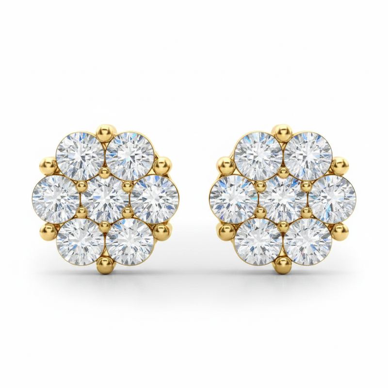 1 ctw Earrings Cluster — Yellow Gold