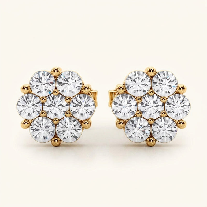 1 ctw Earrings Cluster — Yellow Gold